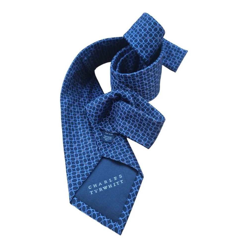CHARLES TYRWHITT Blue Geometric Silk Tie ENGLAND 59